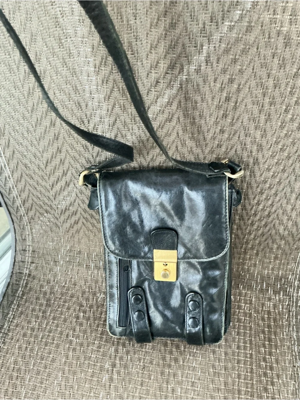 Ricci Men's Black Leather Organizer Crossbody Bag